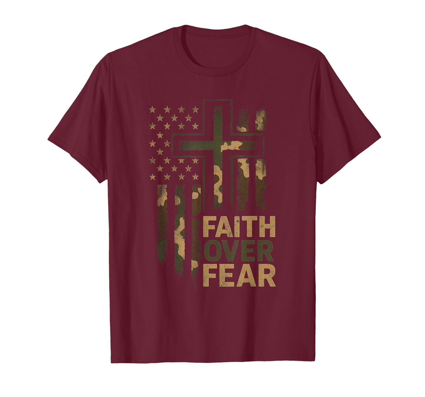 Christian Faith Over Fear Camo US Flag Patriot Men Women Kid T-Shirt