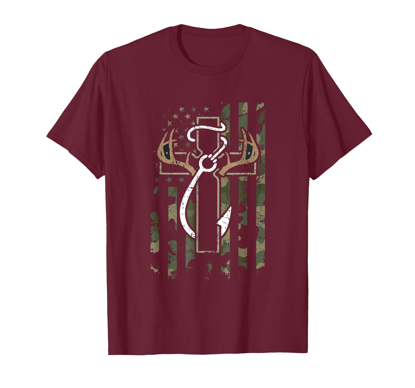 Faith Fishing Hunting Camo Cross with Hook Bass Christian T-Shirt