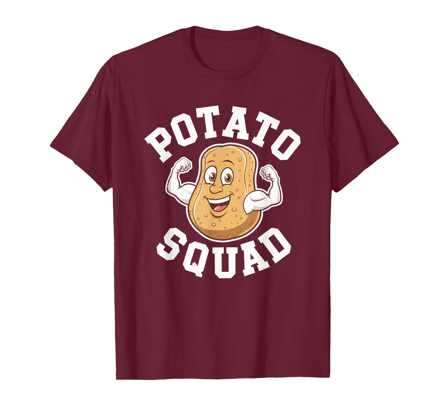 Funny Potato Squad Flexing Muscular Happy Character Design T-Shirt