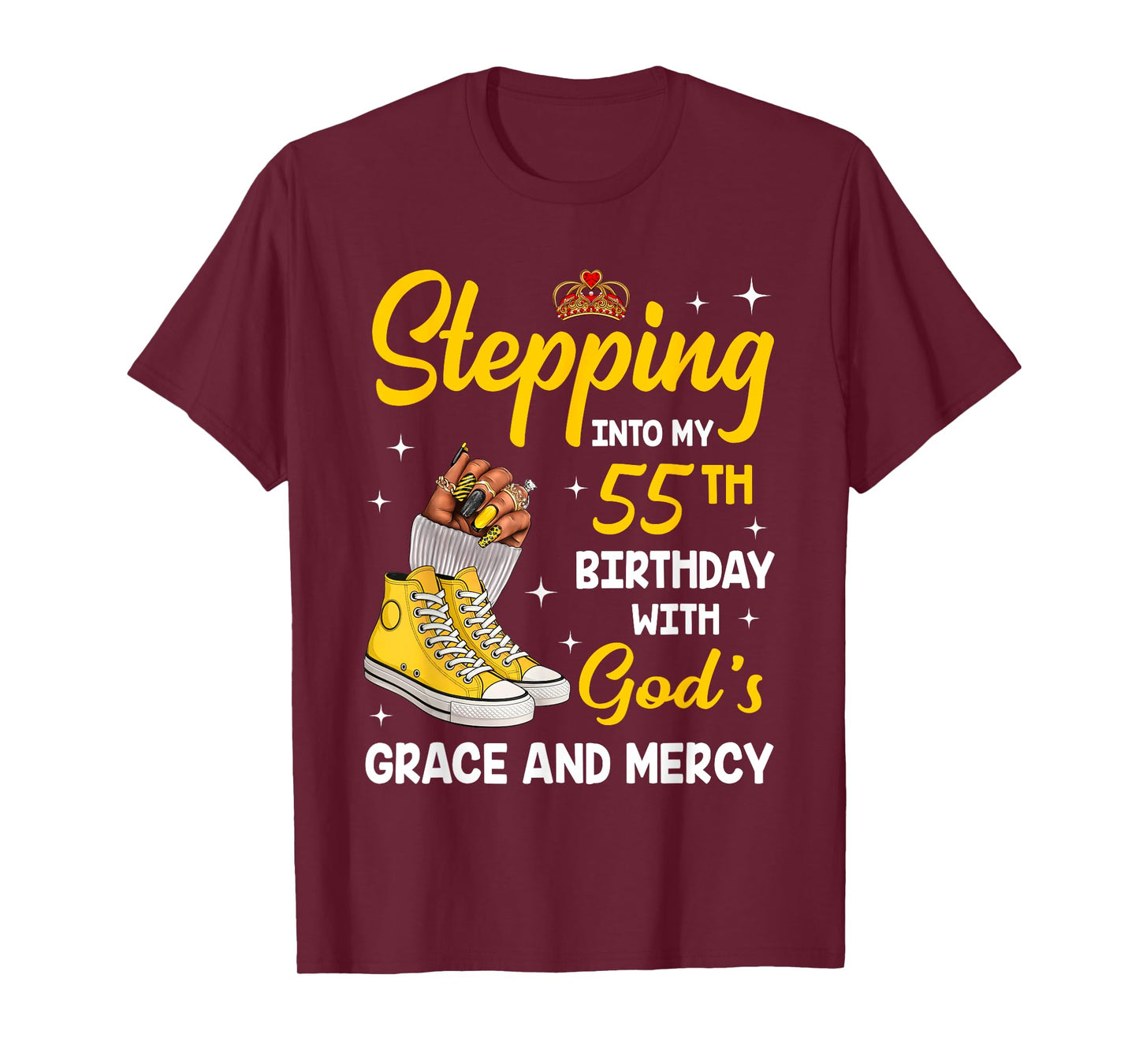 Stepping Into My 55th Birthday Queen Melanin Afro Woman T-Shirt