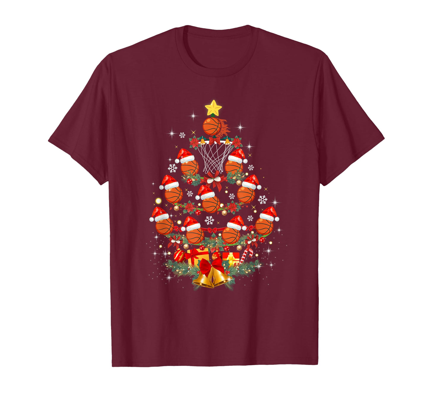 Basketball Christmas Tree Xmas Santa Sports Mens Womens Kids T-Shirt