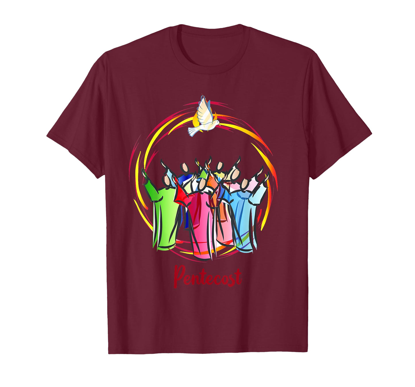 Pentecost Doves Tongues Fire Flame Holy Spirit Catholic T-Shirt