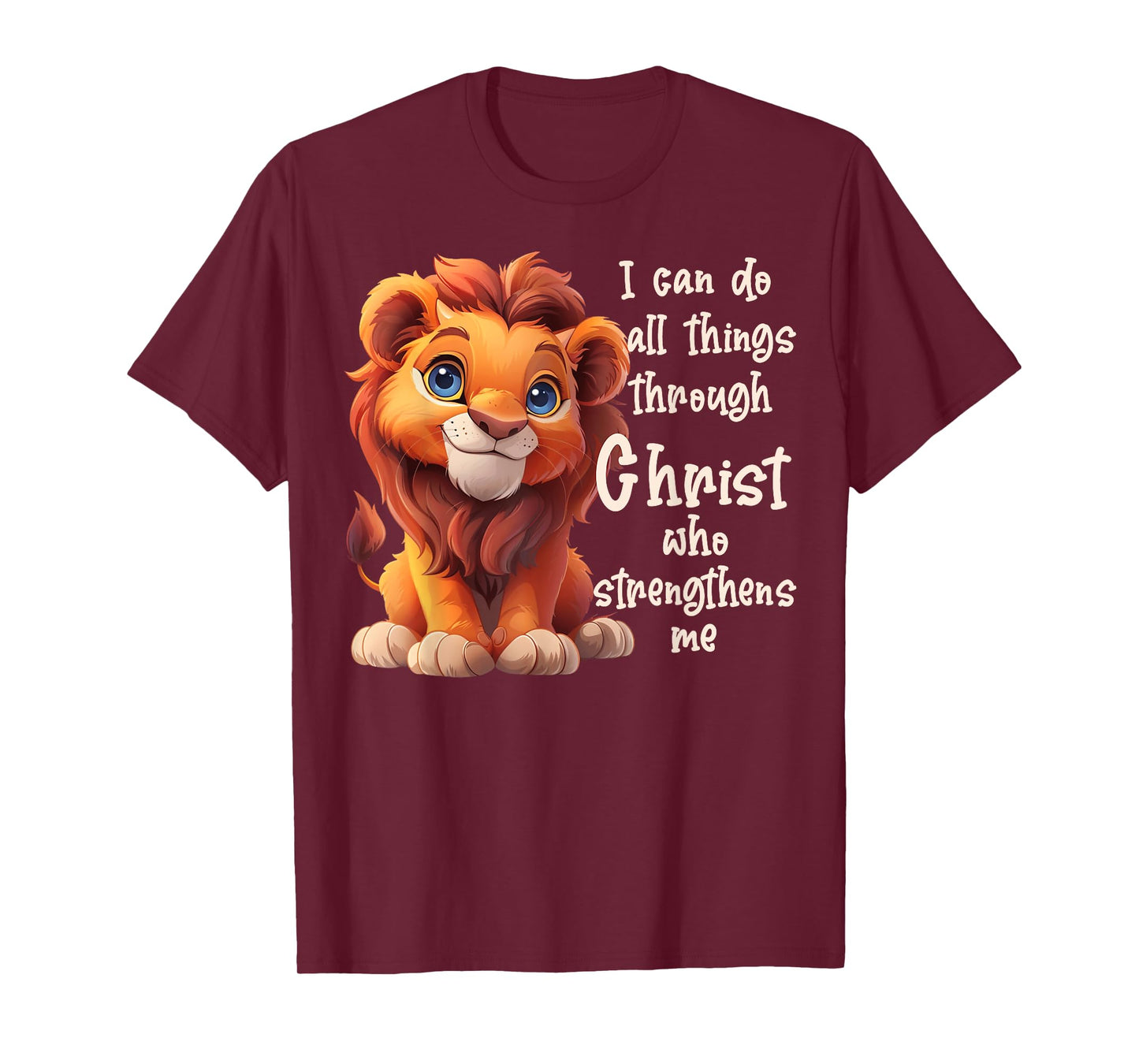 Kids I Can Do All Things Through Christ Cute Lion Cub T-Shirt