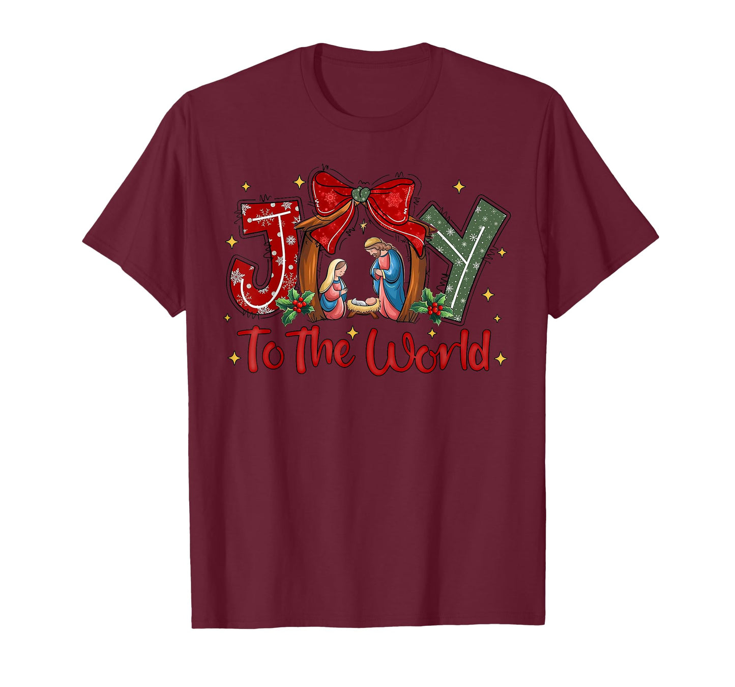 Joy To The World Jesus Christian Christmas Holiday T-Shirt - Black, Unisex-Adults, Short Sleeve, T-Shirt, Christmas pajamas