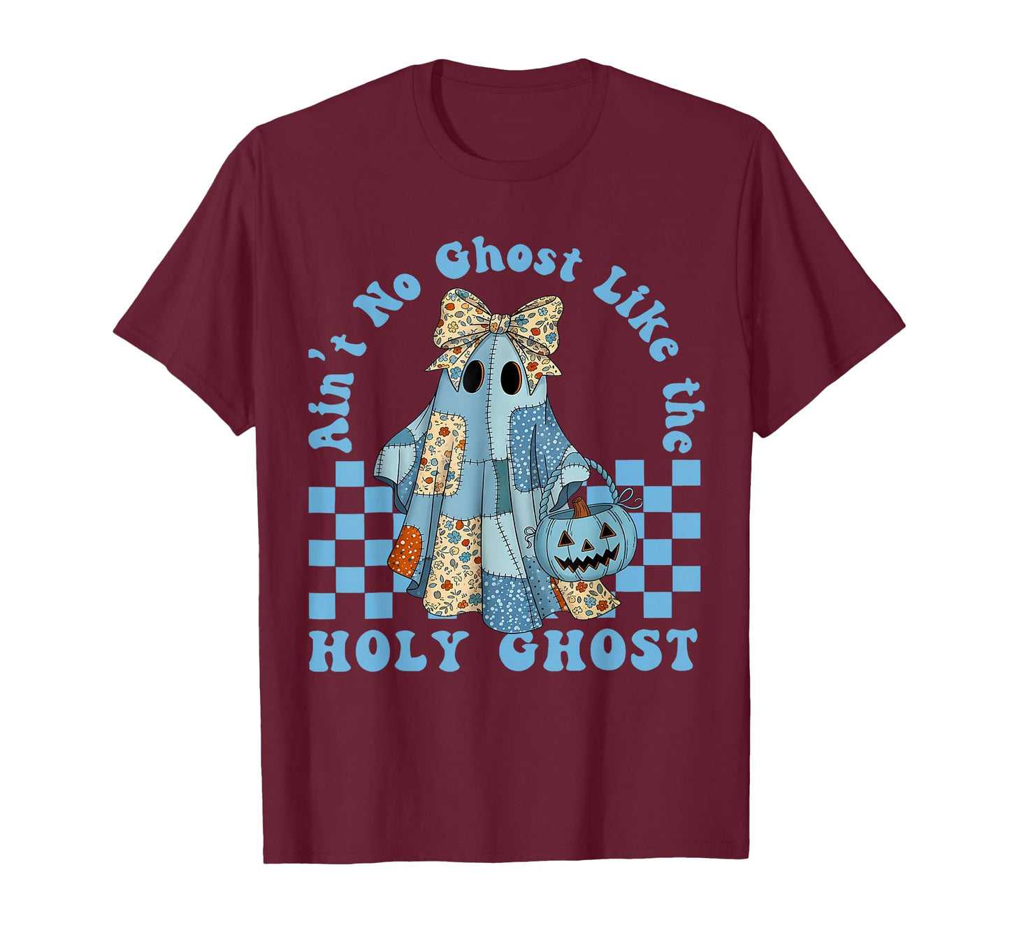 Aint No Ghost Like The Holy Ghost Blue Denim Patchwork Ghost T-Shirt