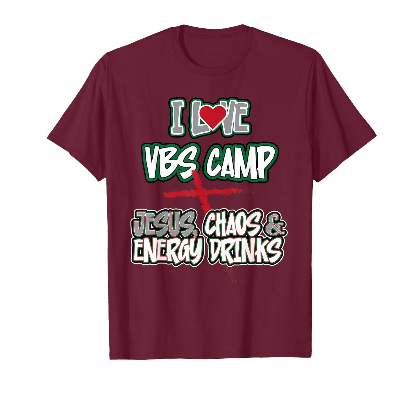 Funny Sarcastic I Love VBS Camp Jesus Chaos & Energy Drinks T-Shirt