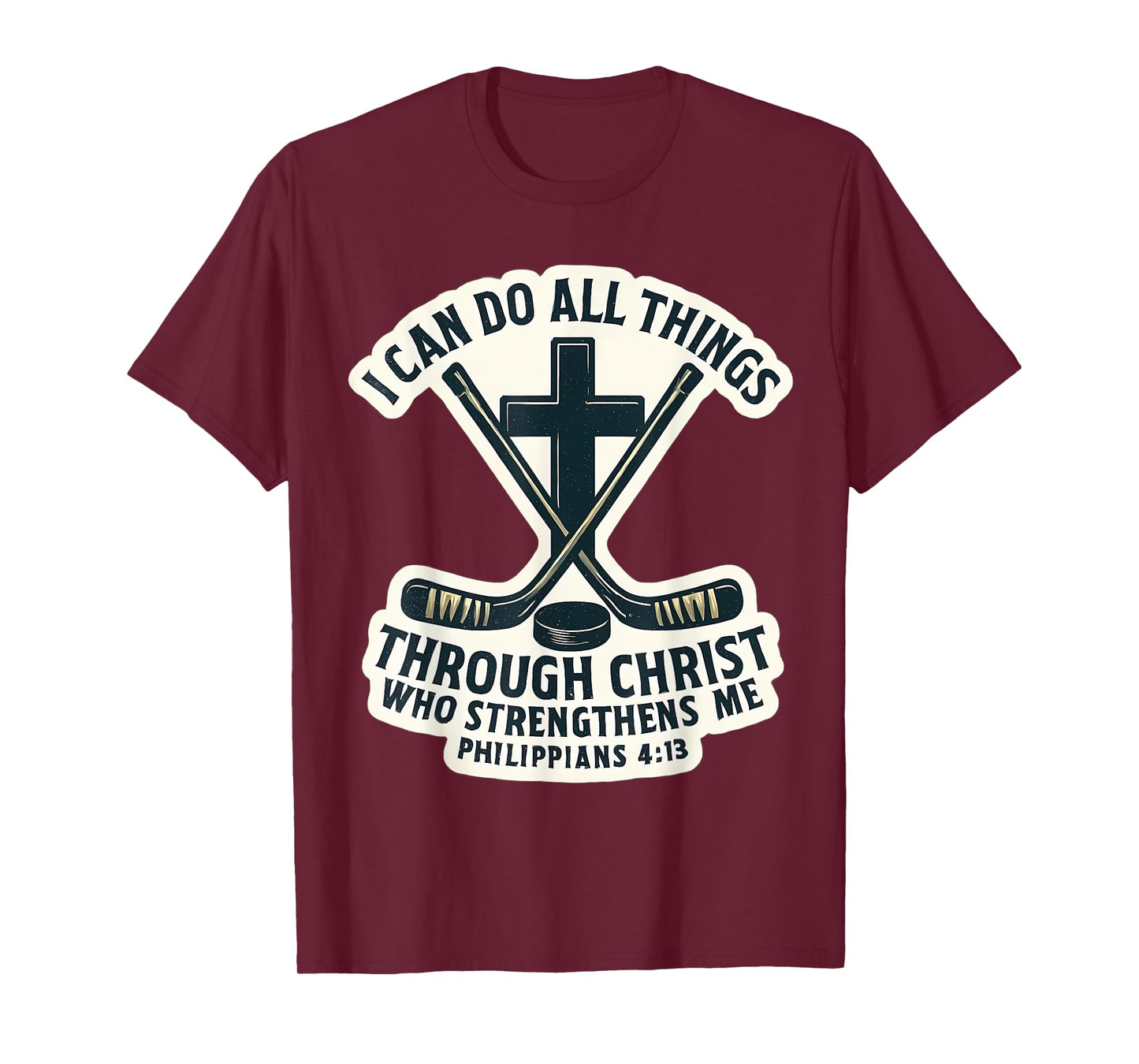 Christian Ice Hockey Bible Verse Quote Philippians 4:13 T-Shirt