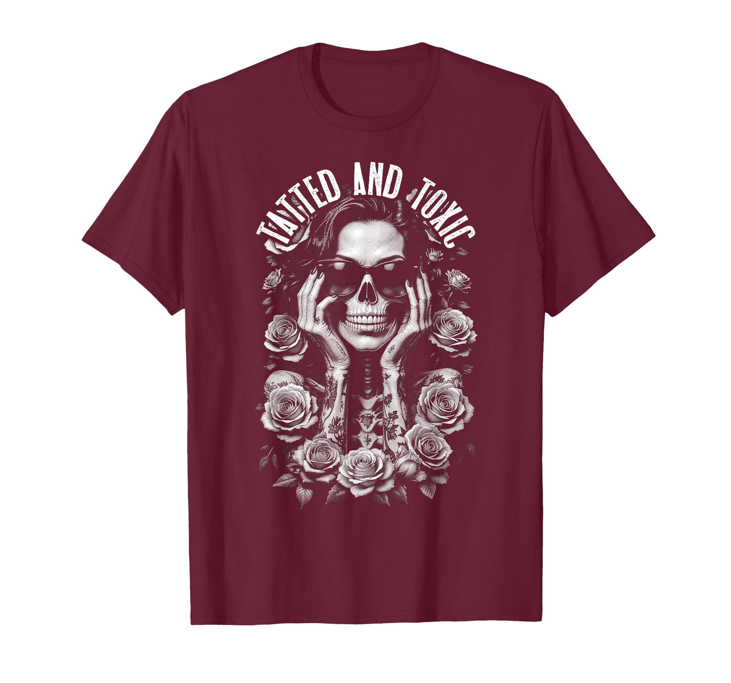 Tatted And Toxic Gothic Tattooed Skeleton Girl Roses Ink T-Shirt