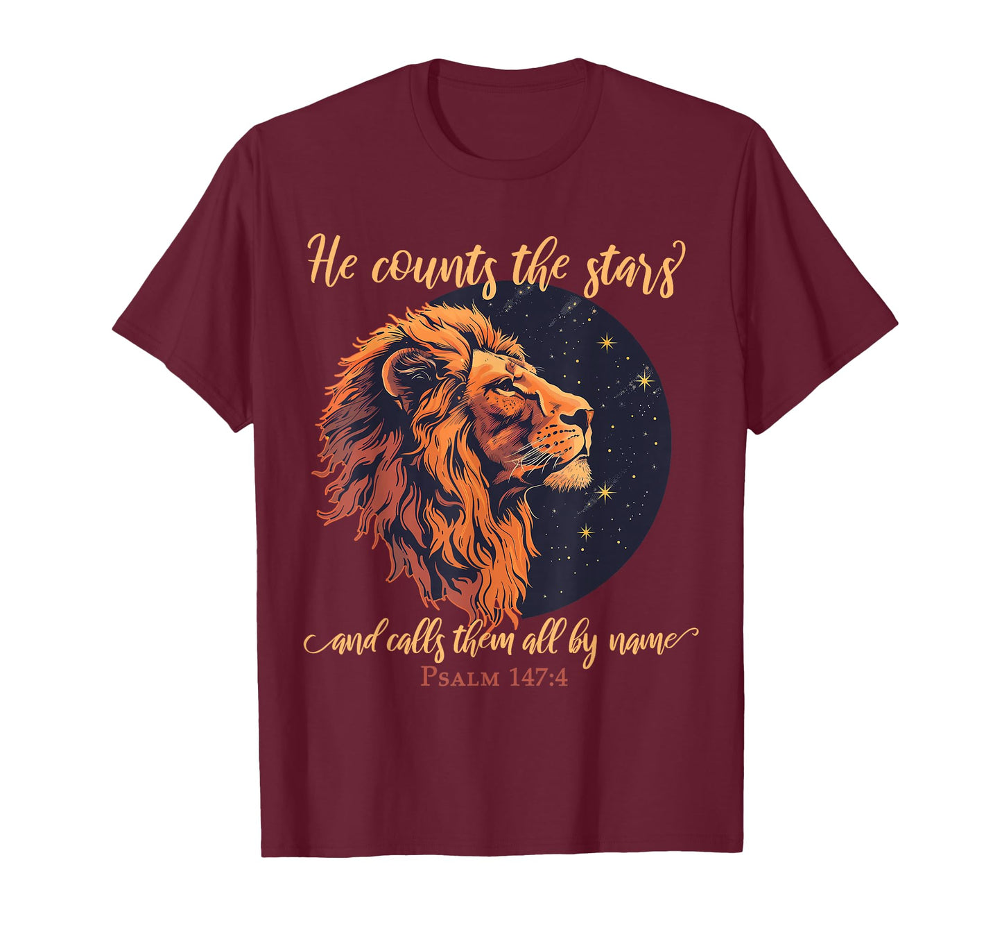 He Counts The Stars Psalm 147:4 Lion T-Shirt