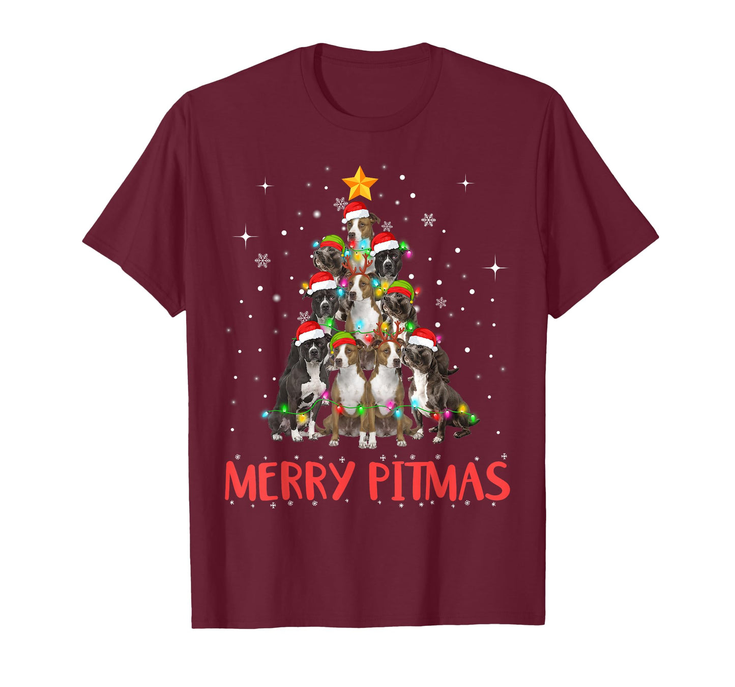 Merry Pitmas Pitbull Dog Ugly Christmas Sweater Tree Dogs T-Shirt