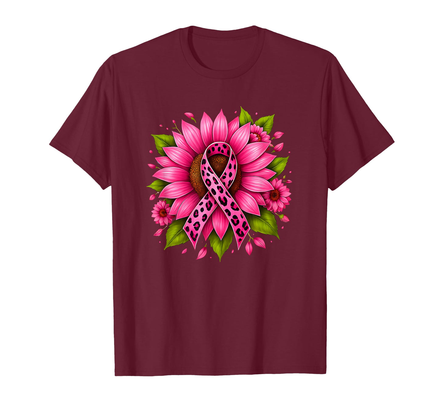 Pink Ribbon Sunflower Women Warrior Breast Cancer Support T-Shirt