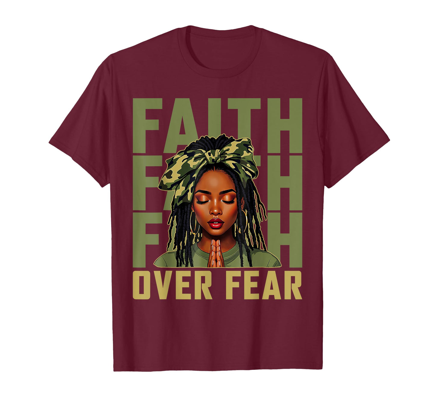 Faith Over Fear Christian Camo African American Afro Women T-Shirt