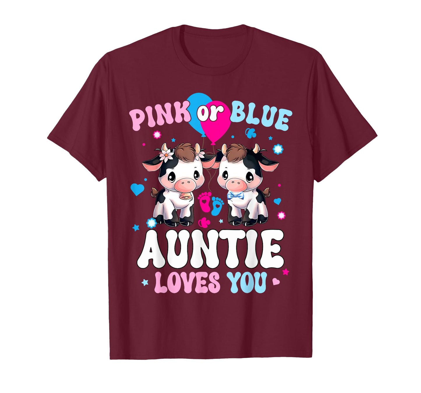 Pink Or Blue Auntie Loves You Cow Gender Reveal Announcement T-Shirt