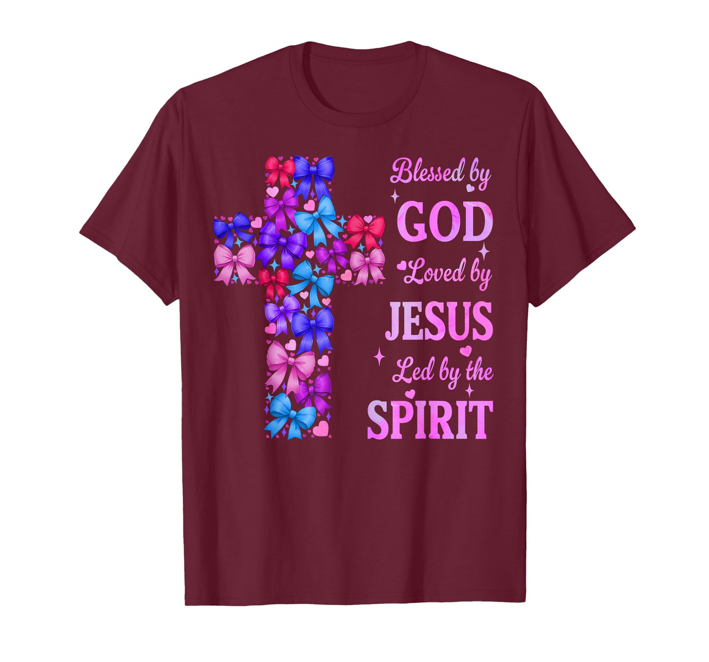 Blessed by God Loved by Jesus Coquette Bow Cross T-Shirt