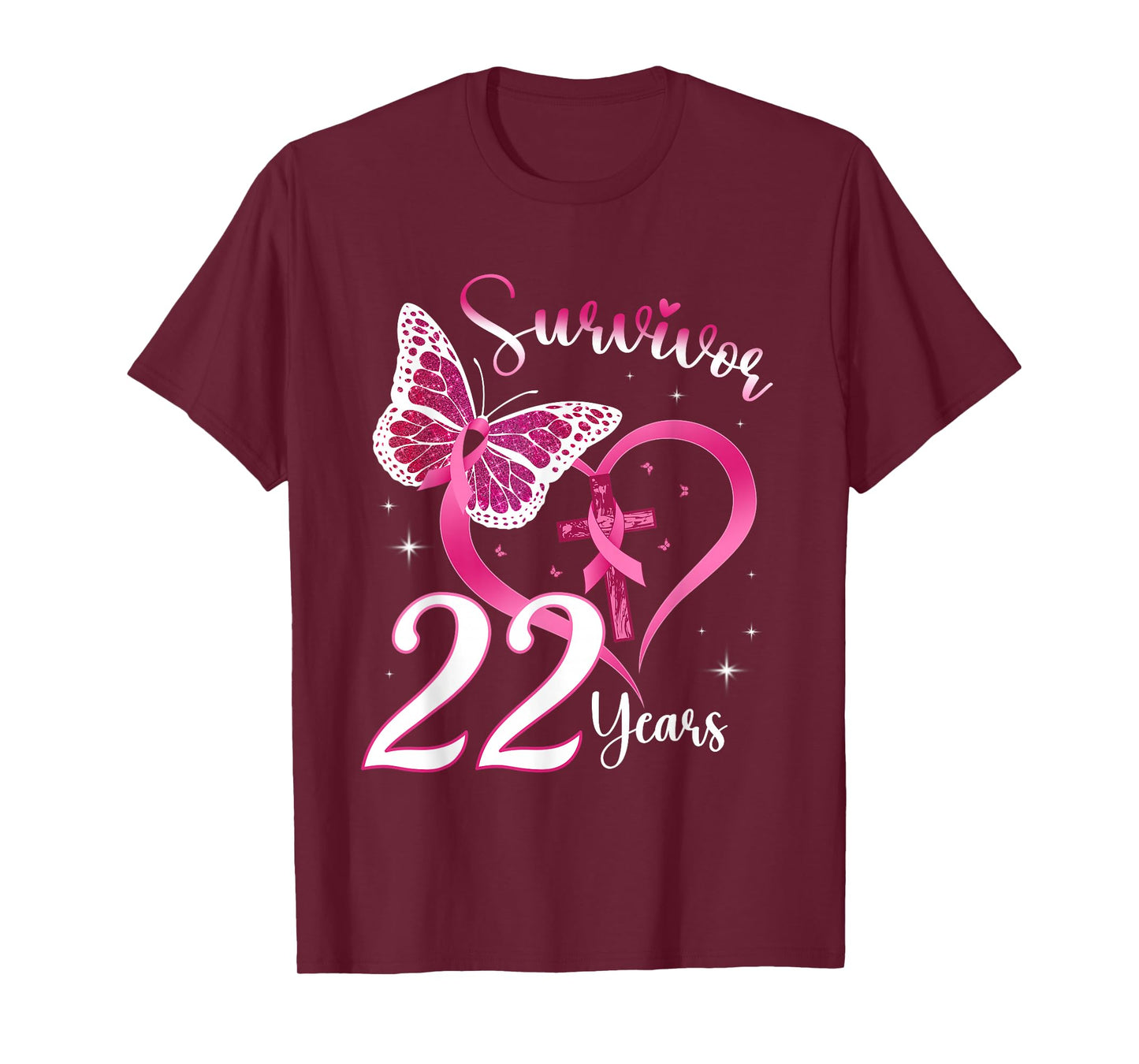 Breast Cancer Survivor Pink Ribbon Butterfly 22 Years Gift T-Shirt