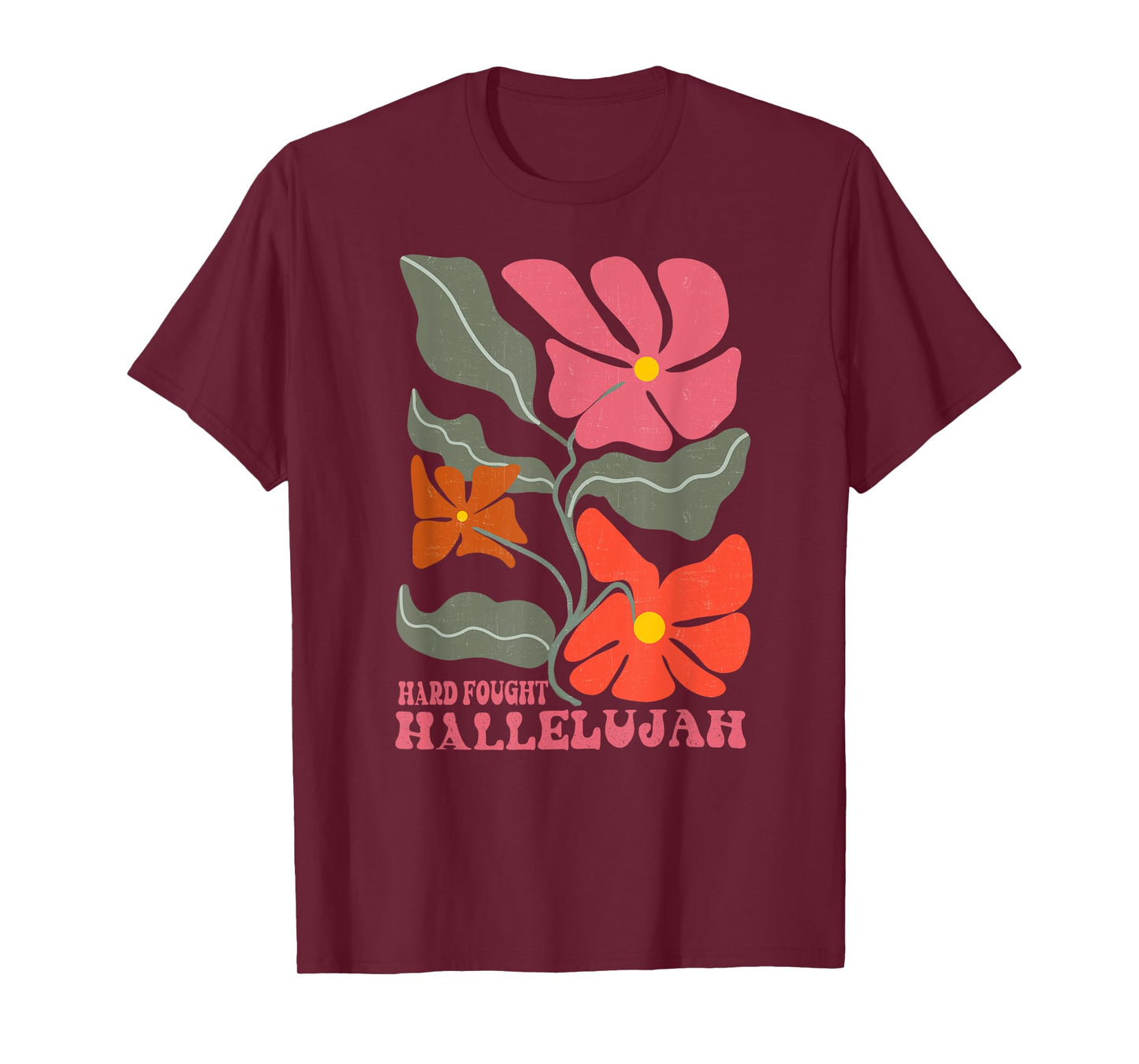 Retro Vintage Christian Hard Fought Hallelujah Boho Floral T-Shirt