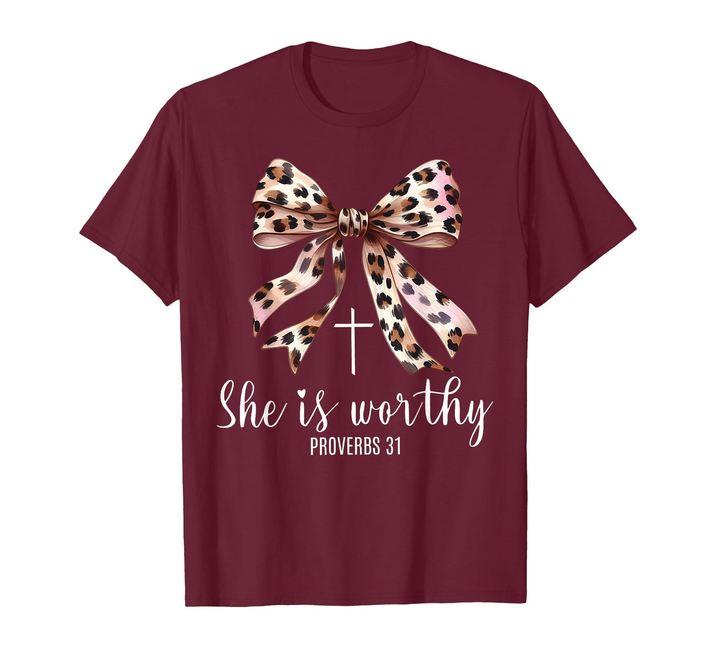 Christian Coquette Leopard Bow She Is Worthy Bible Religious T-Shirt