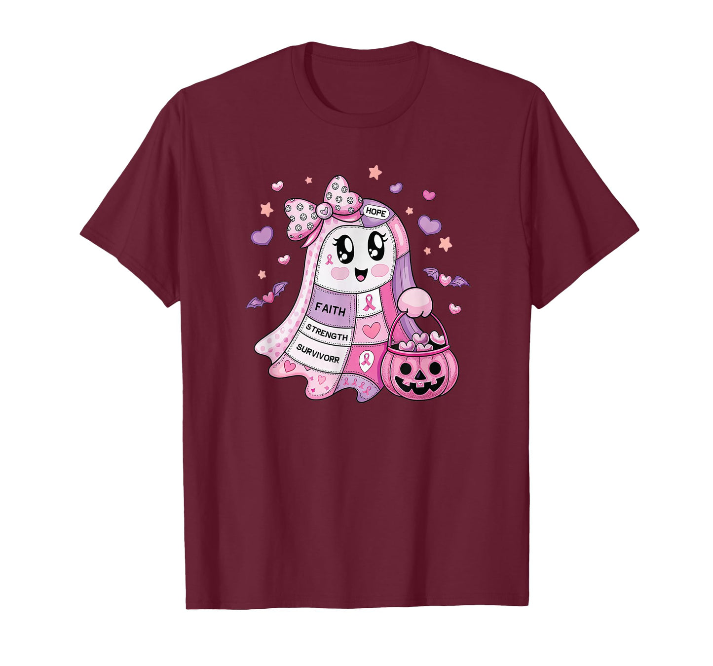 Cute Pink Ribbon Ghost Breast Cancer Awareness October T-Shirt