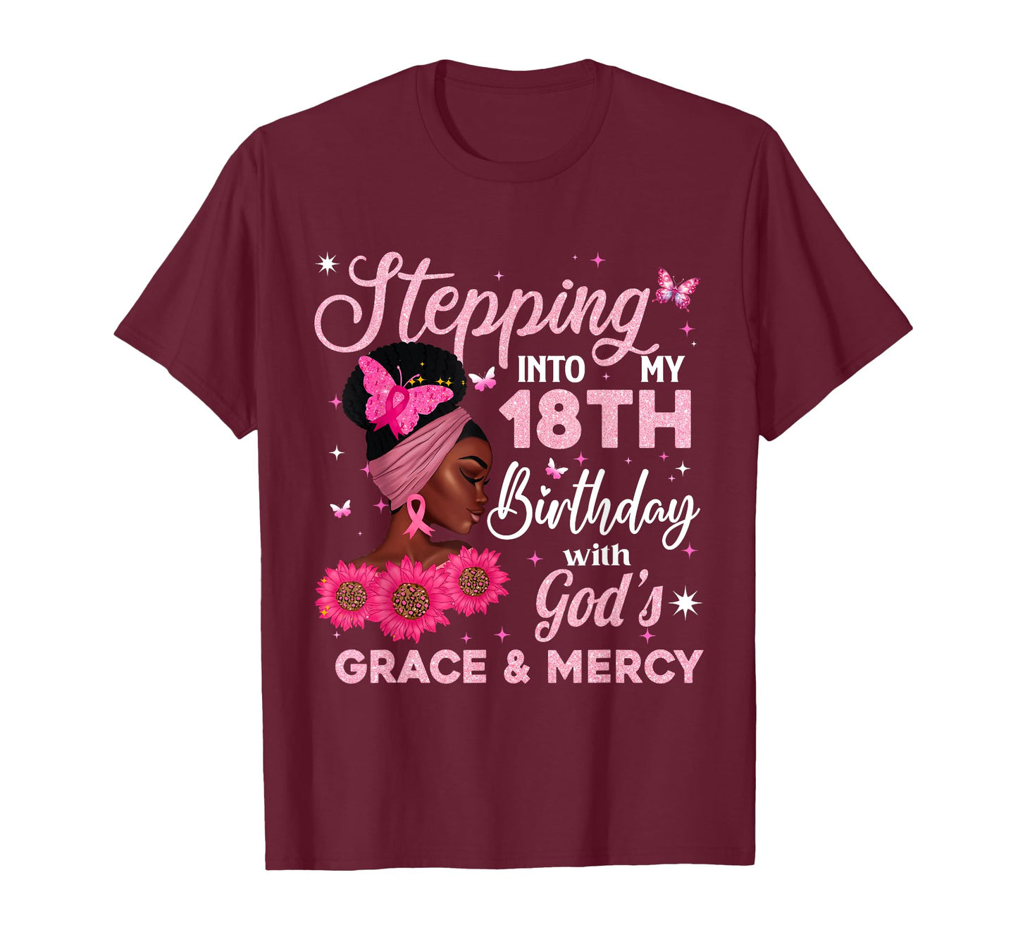 Retro 18th Bday Woman Breast Cancer Butterfly 18 Years Old T-Shirt