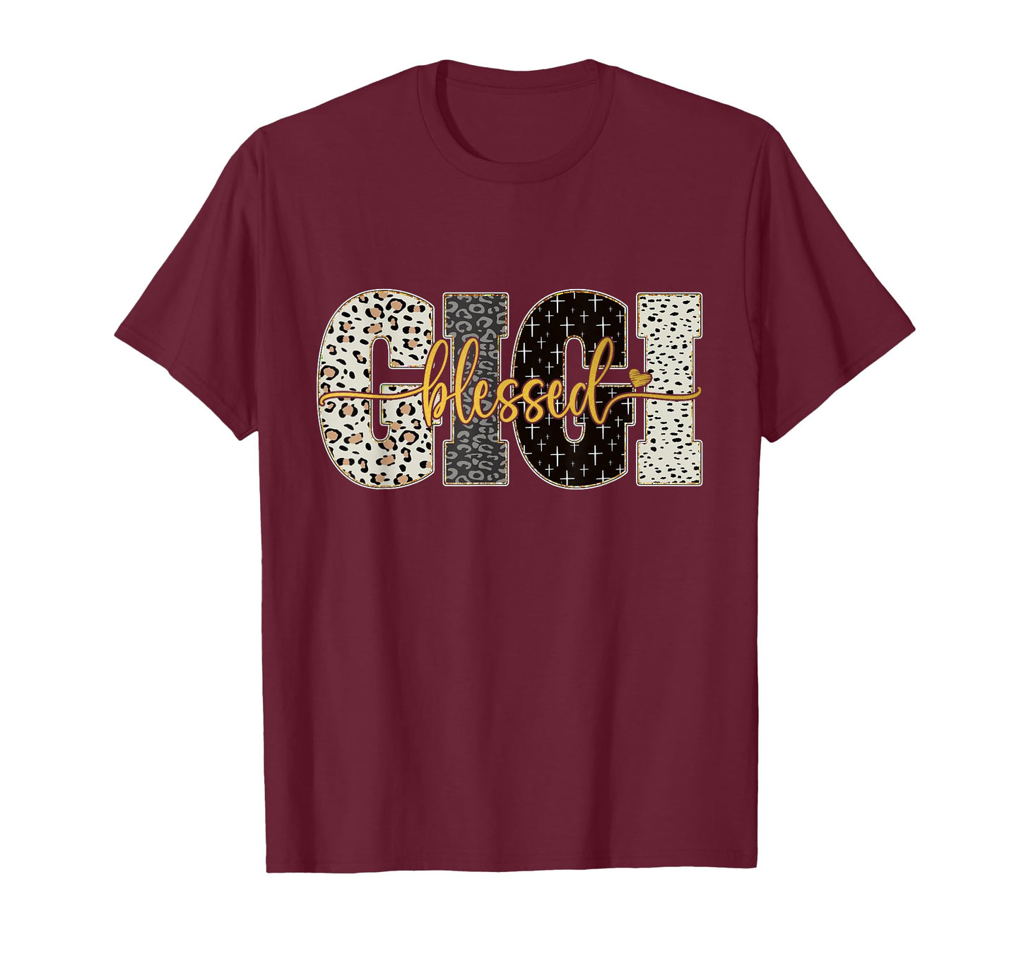 Blessed Gigi Leopard Cross Faith Christian Women Christmas T-Shirt