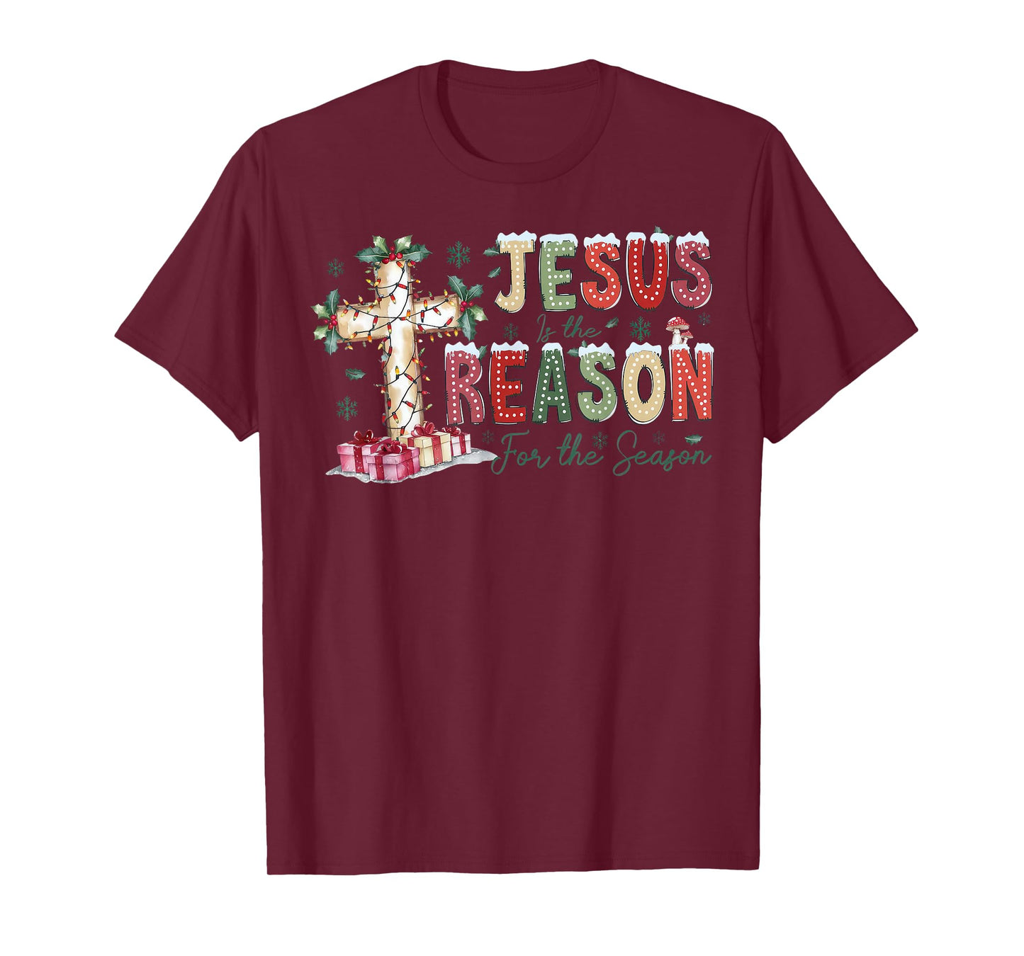 Jesus Is The Reason For The Season Religious Christmas Cross T-Shirt