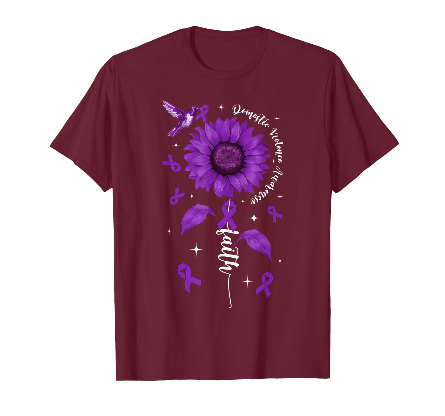Faith Domestic Violence Awareness Purple Ribbon & Sunflower T-Shirt