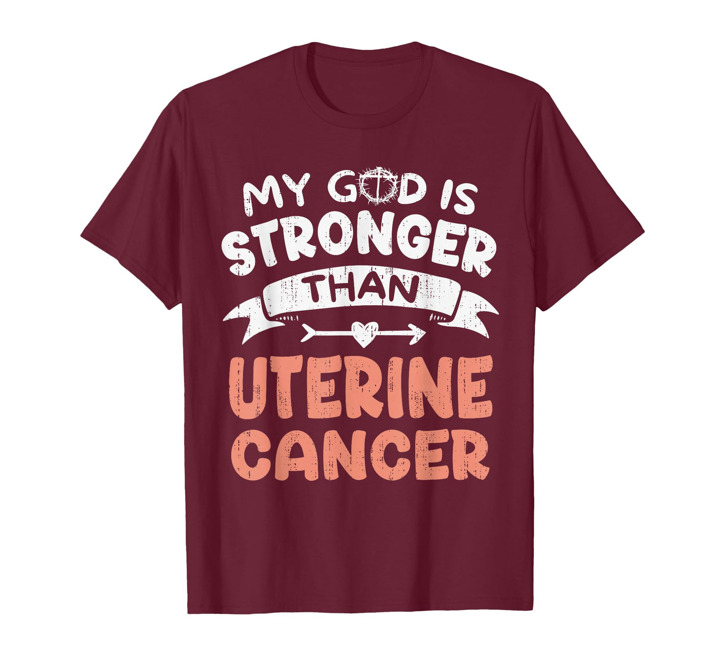 God Stronger Uterine Cancer Awareness Christian Ribbon Peach T-Shirt