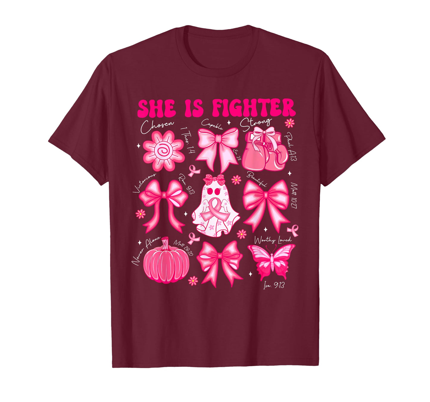 Breast Cancer Ghost Fighter Bible Verse Halloween Men Women T-Shirt