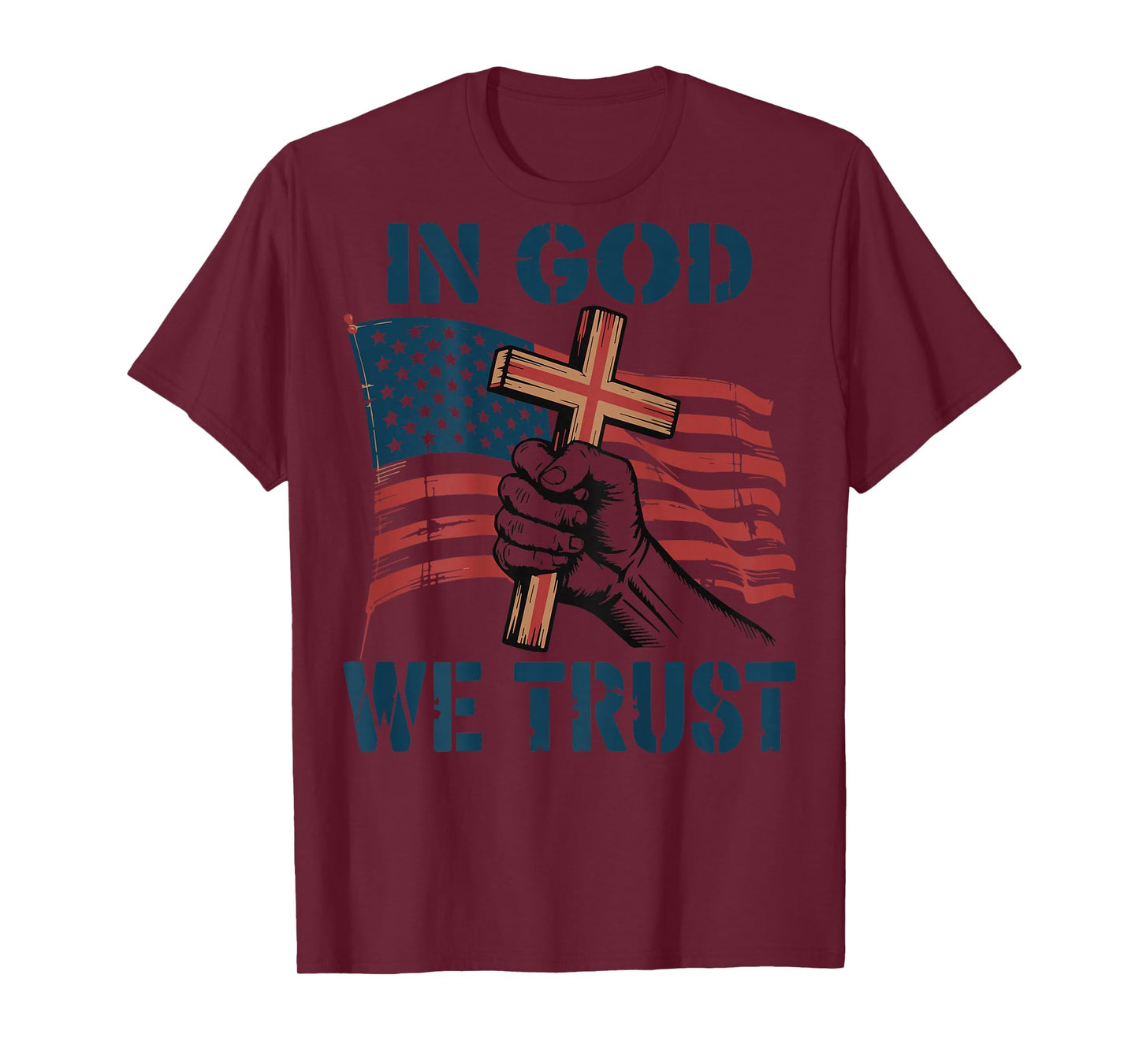 Mens in God We Trust Christian Patriotic Cross American Flag T-Shirt