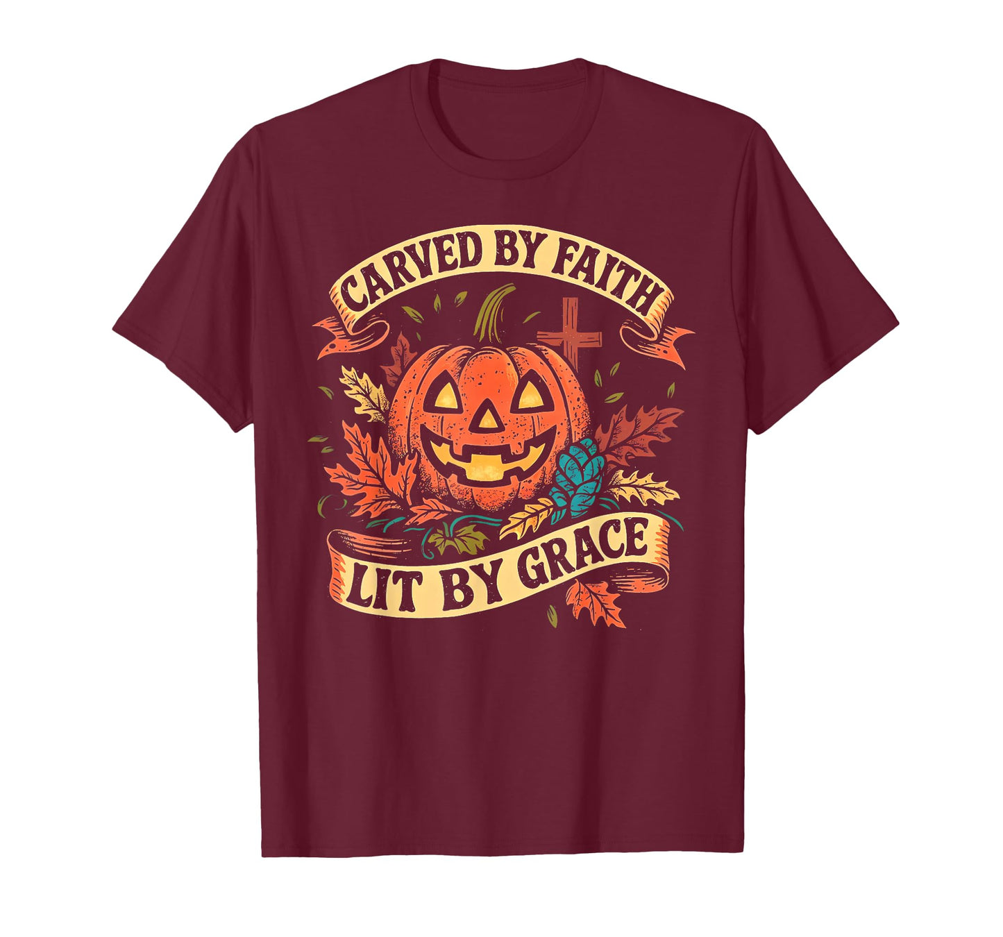 Carved by Faith Lit by Grace Religious Christian Halloween T-Shirt