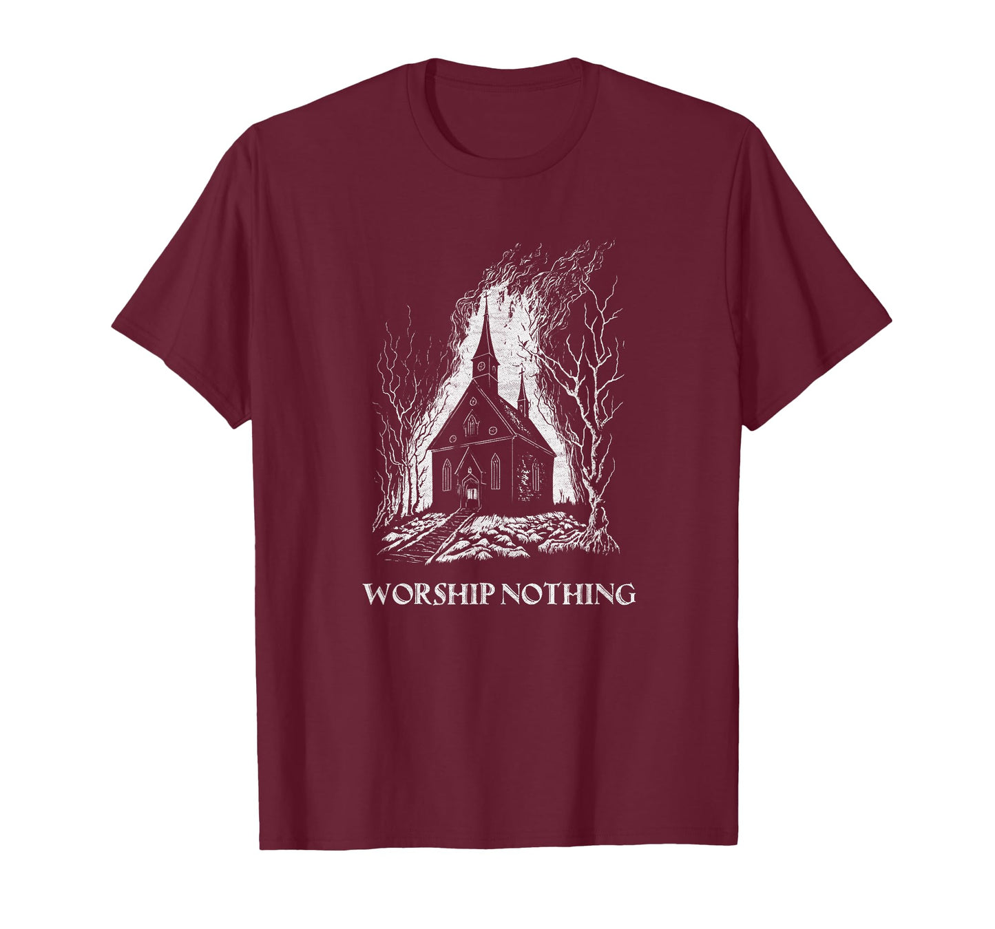 Burning Church Worship Nothing Atheist Satan Antichrist Goth T-Shirt
