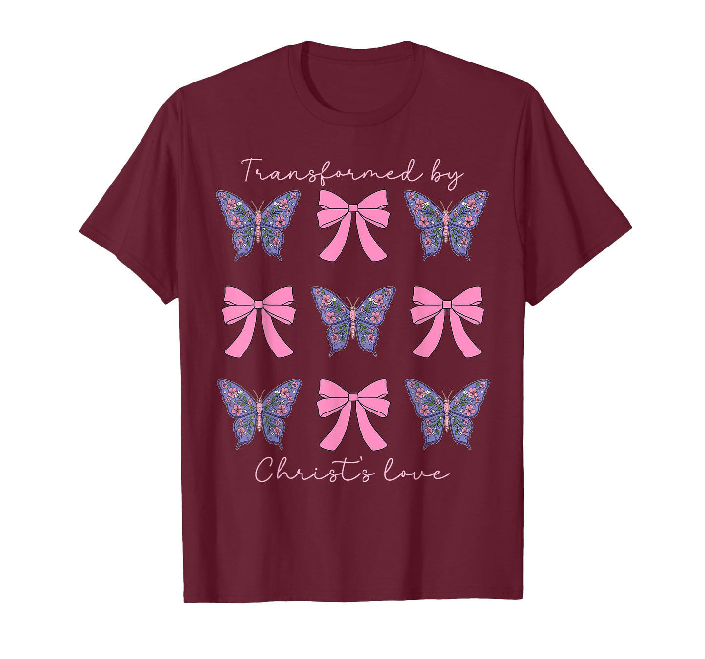 Transformed By Christs Love Coquette Bow Christian Women T-Shirt