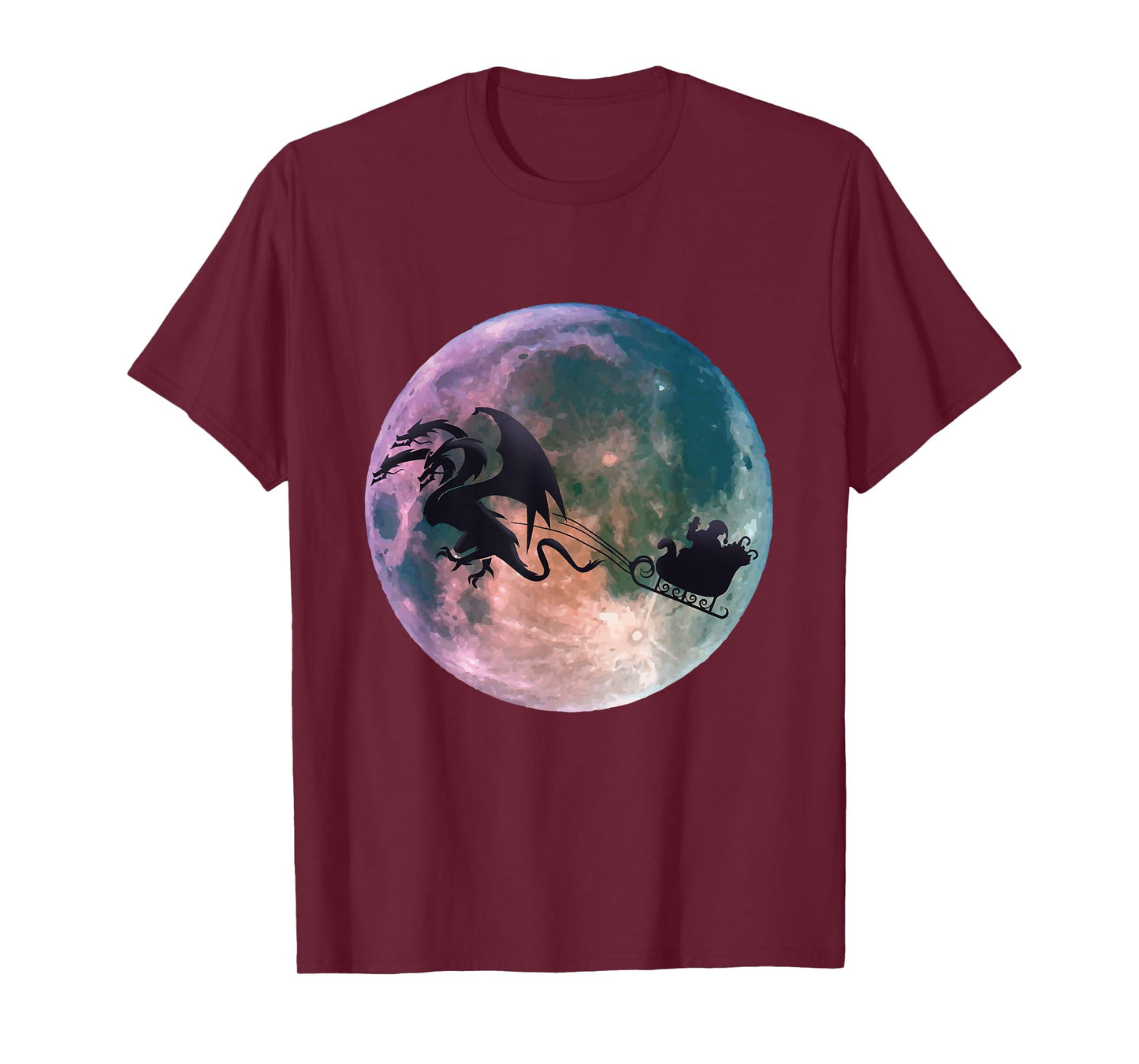 Christmas Santa Claus Flying Past the Moon With Dragon Gift T-Shirt