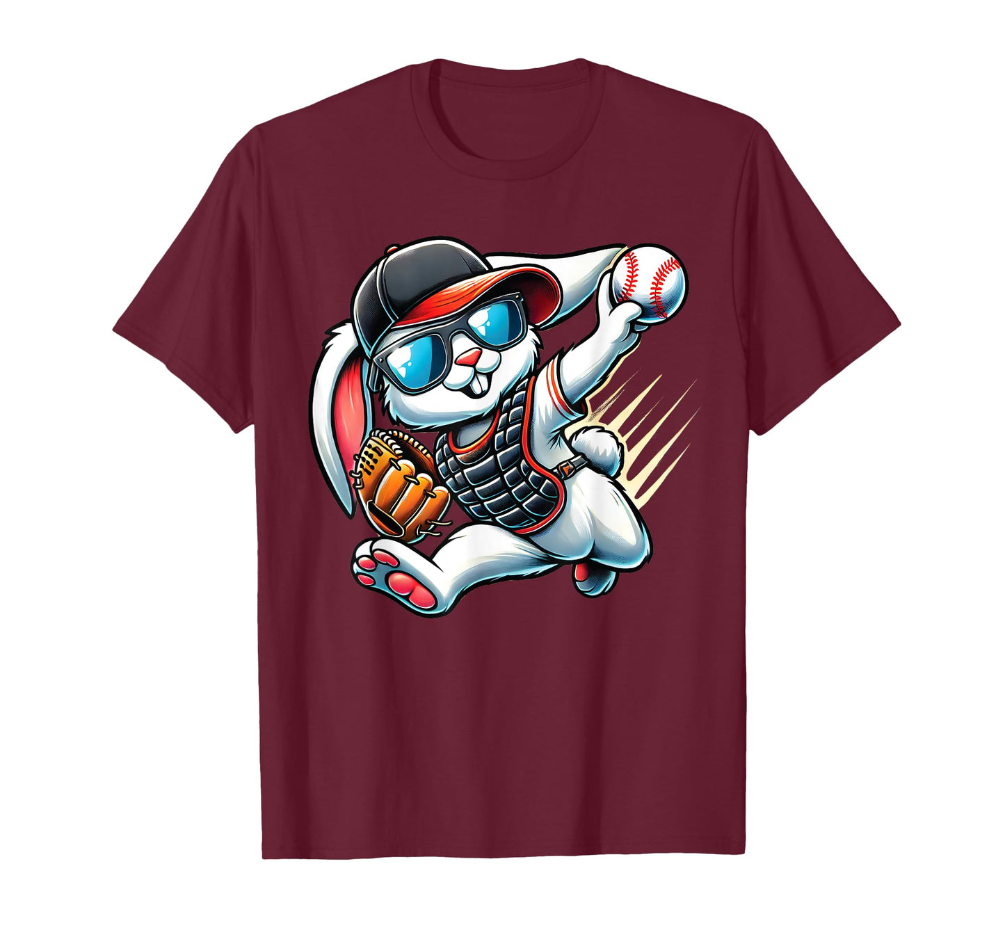 Easter Bunny Playing Baseball Catcher Teen Boys Kid Baseball T-Shirt