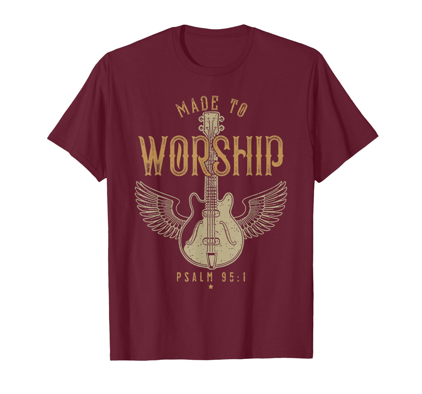 Vintage Made To Worship Psalm 95 1 Jesus Guitar Bible Verse T-Shirt