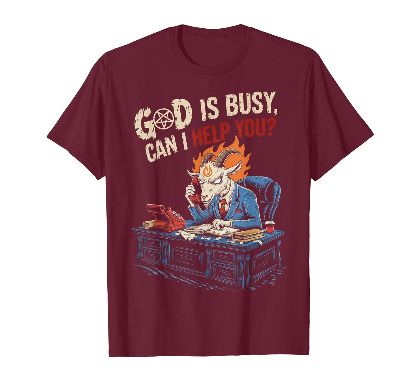 Satanic Goat Office Demon Occult Funny Sarcastic T-Shirt