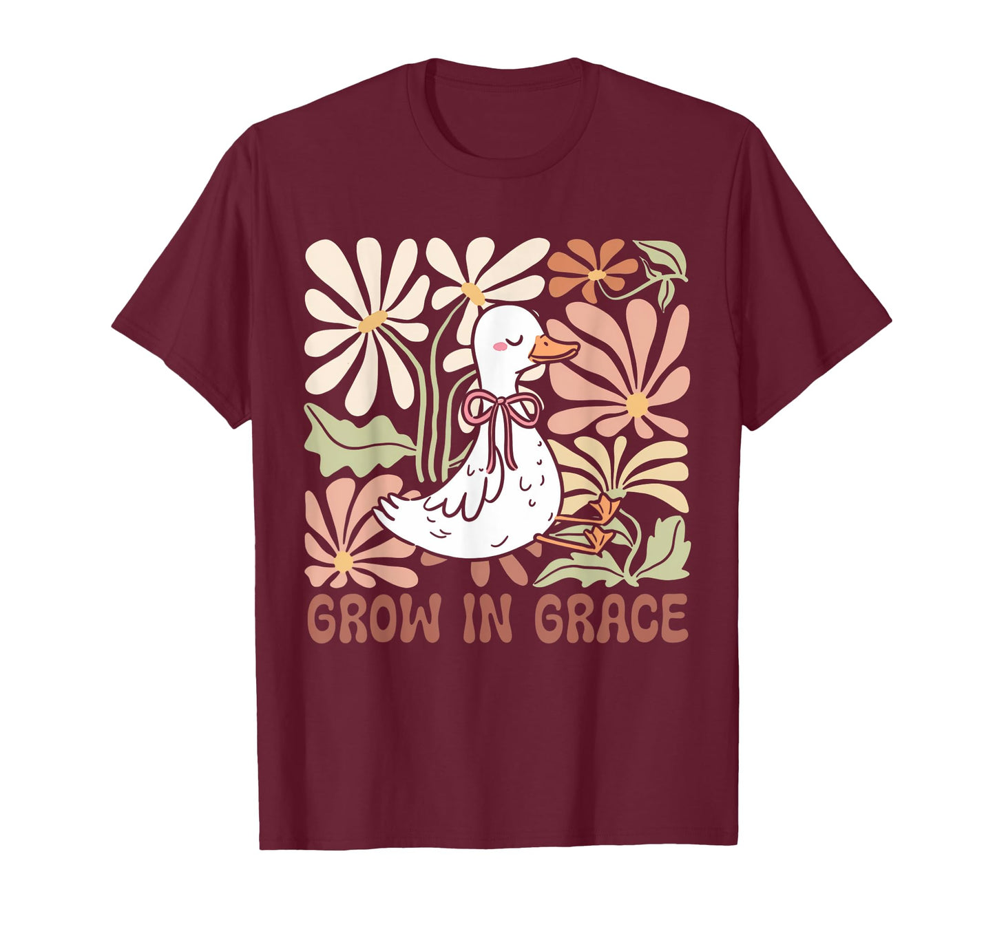 Grow in Grace Boho Floral Silly Goose Coquette Bow Christian T-Shirt