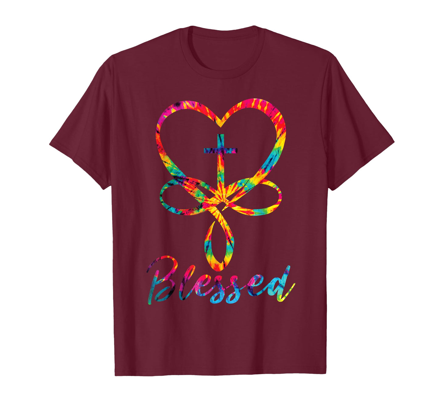 Blessed Tie Dye Christian Heart Jesus Cross Christian Cute T-Shirt