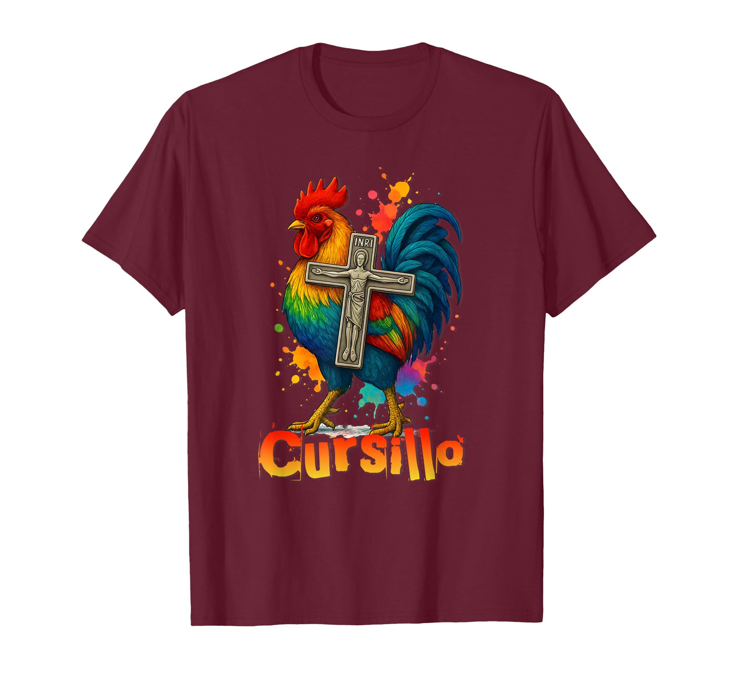 DeColores Cursillo Rainbow Rooster Catholic T-Shirt