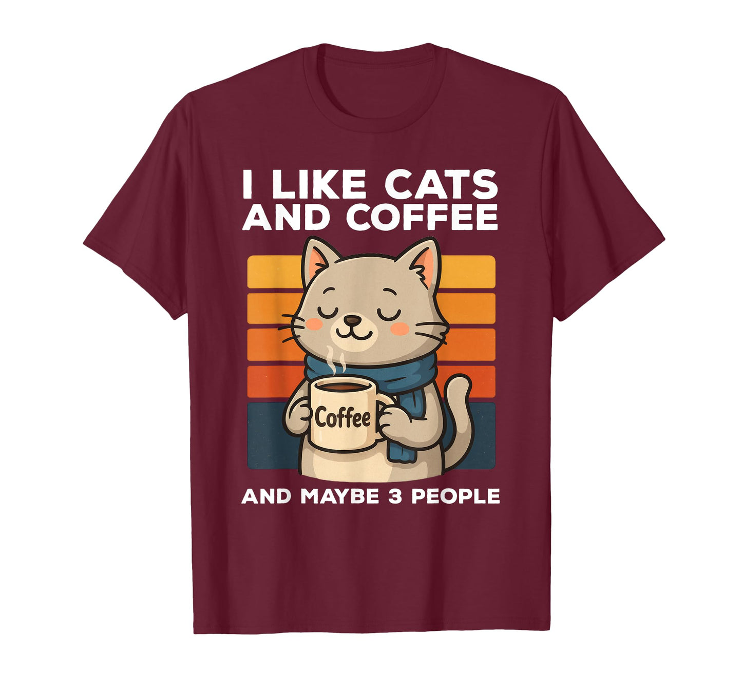 I Like Cats And Coffee And Maybe 3 People Funny Cat Vintage T-Shirt