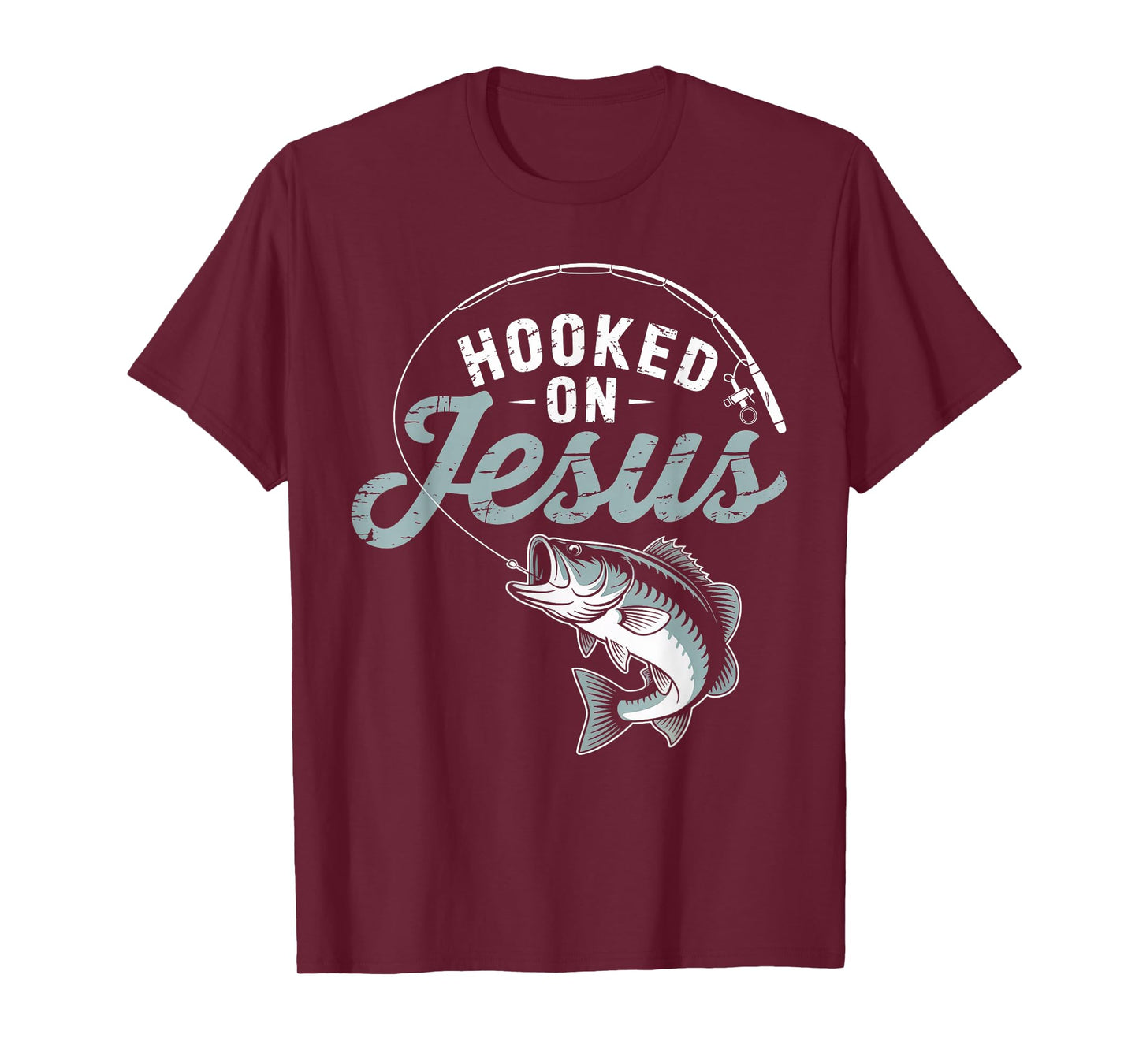 Hook On Jesus Bass Fishing Christian Religious God Men Boy T-Shirt