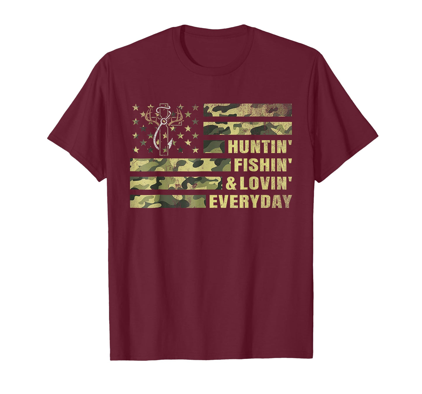 Hunting Fishing Loving Every Day Camo American Flag Patriot T-Shirt