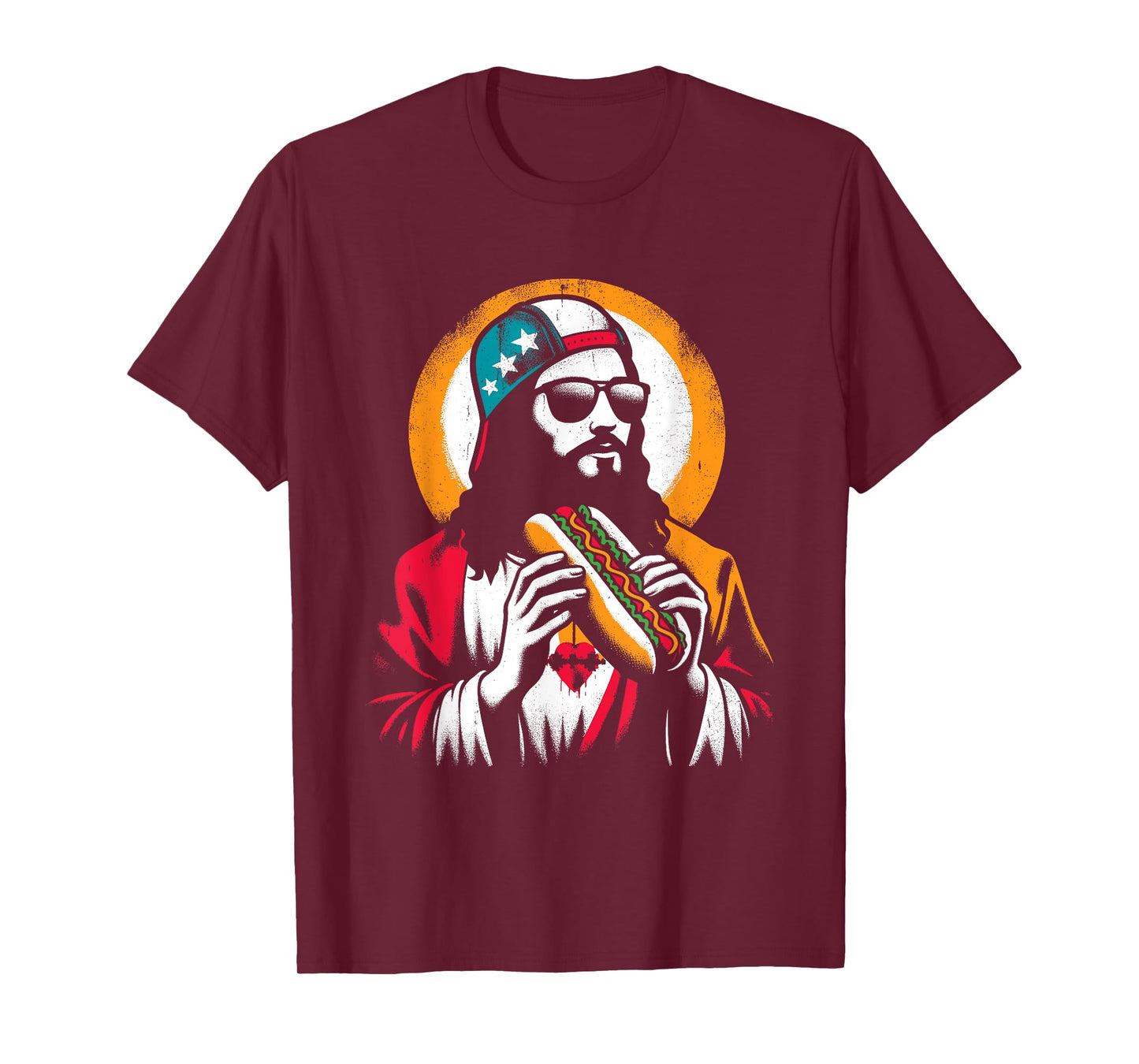 Jesus Eating Hot Dog - Funny Christian Religious Hot Dogs T-Shirt for Men Women Girls Kids
