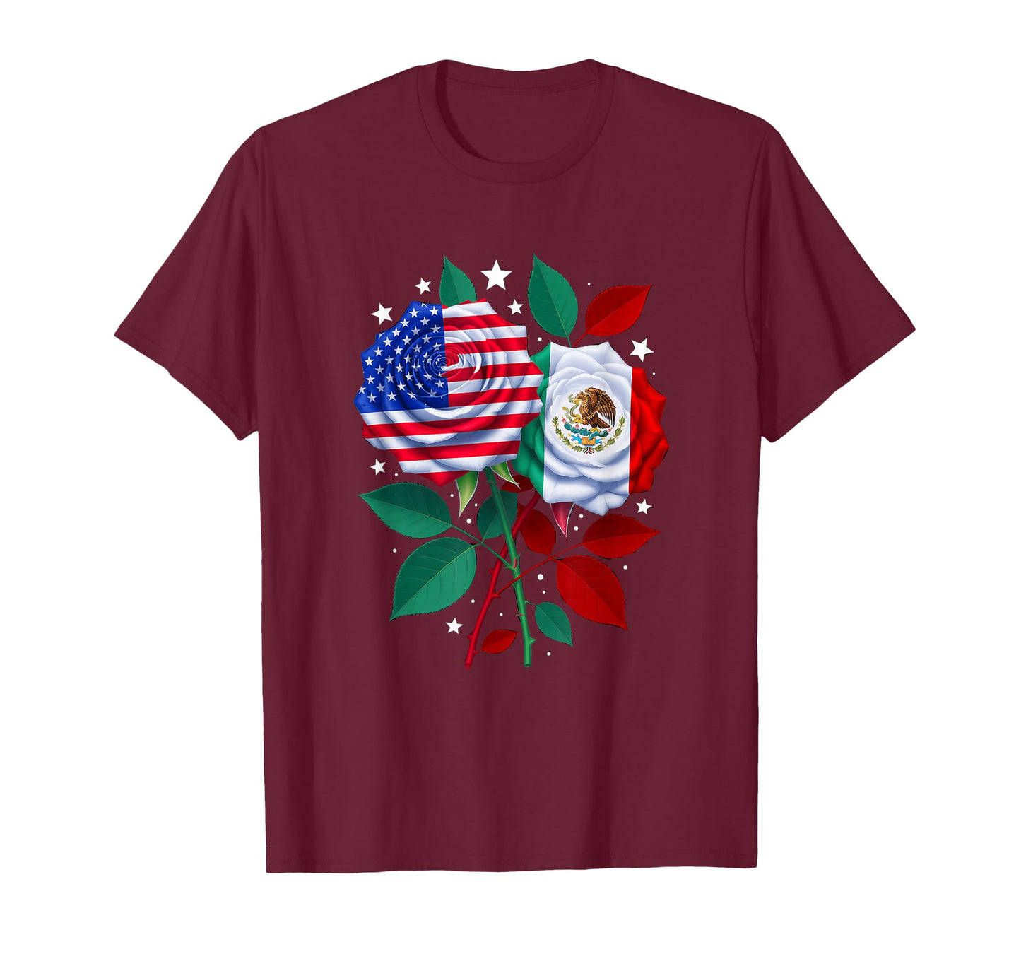 Mexico USA Flag Mexican Flag American Rose Flower T-Shirt
