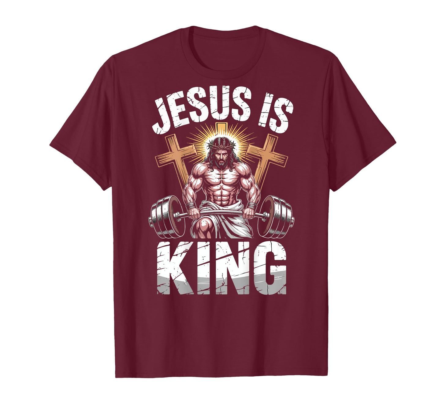 Mens Workout Christian Gym Jesus is King Funny Faith-Fitness T-Shirt