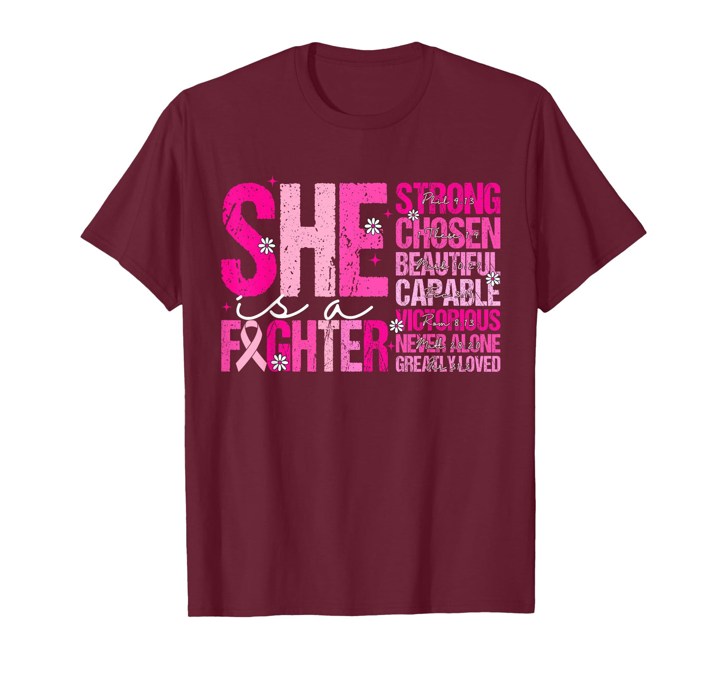 She is A Fighter Pink Ribbon Bible Verses T-Shirt