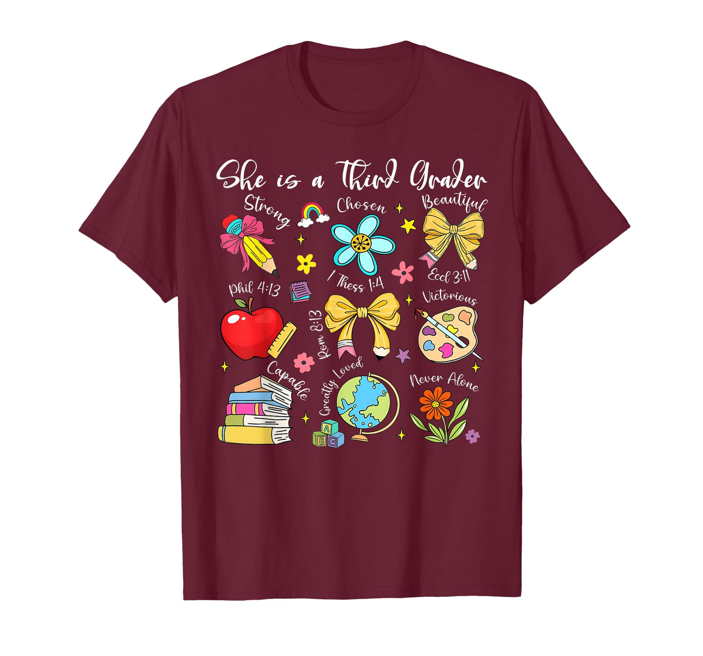 She Is A Third Grader Bible Verses Back To School Floral T-Shirt