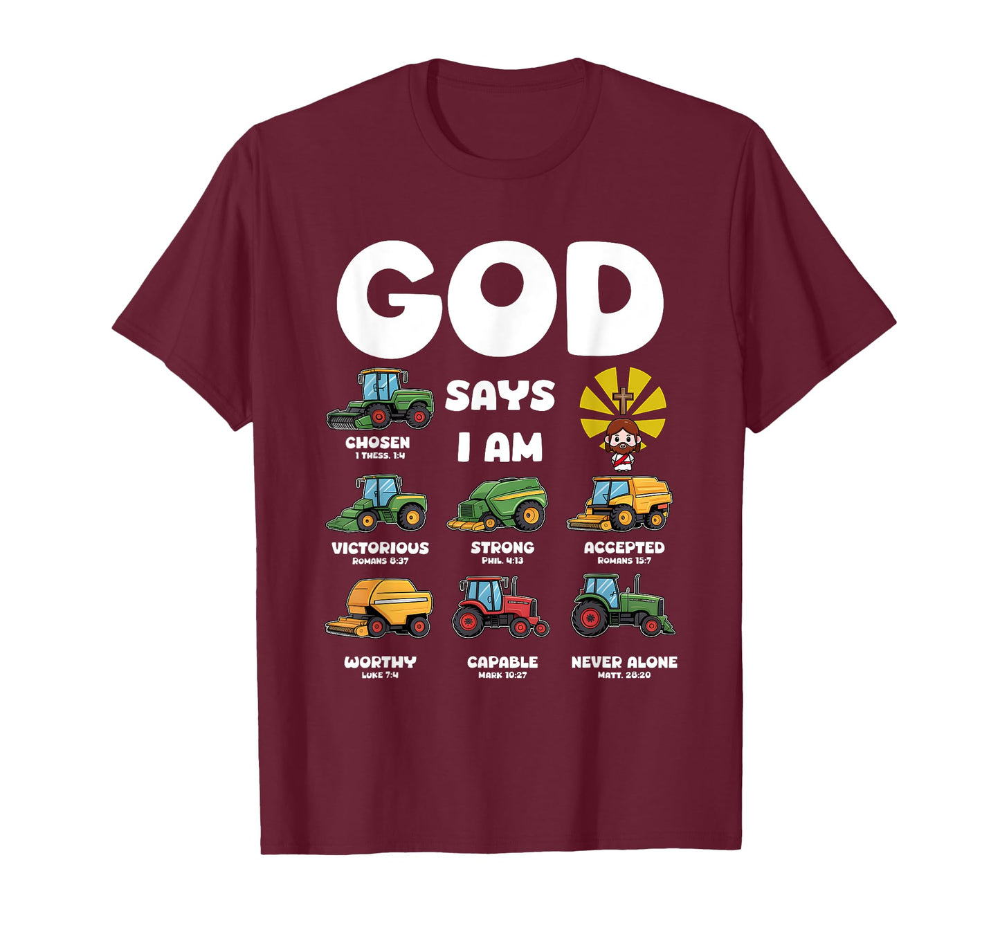 God Says I m Tractor Farm Truck Vehicle Kids Bible Verse T-Shirt