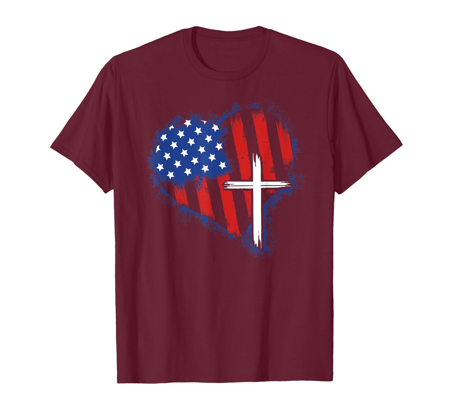American Flag Heart Christian Cross Religious 4th of July T-Shirt