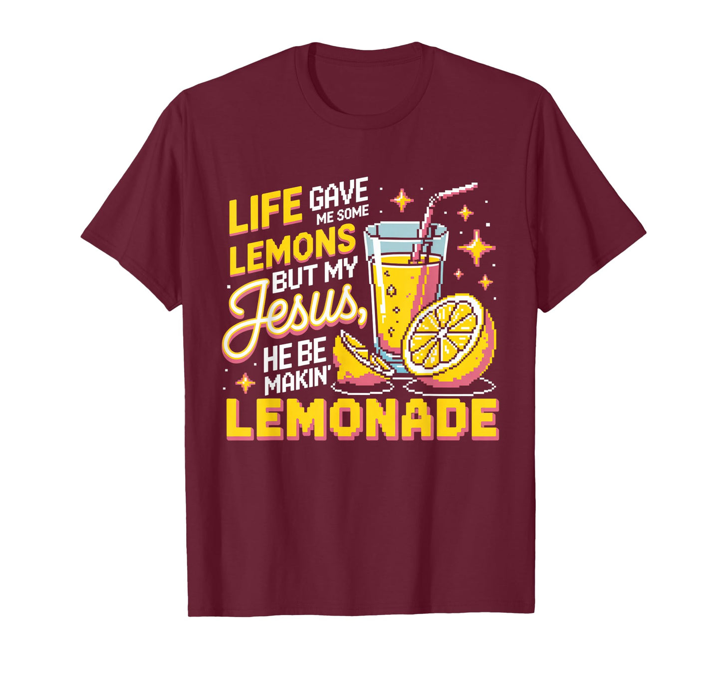 Funny Christian Pixel Retro Jesus Lemonade 8Bit Life Lemons T-Shirt
